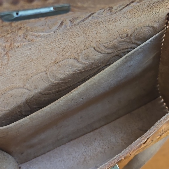 Leather Vintage Hand Tooled Turn Lock Handbag - Picture 10 of 15